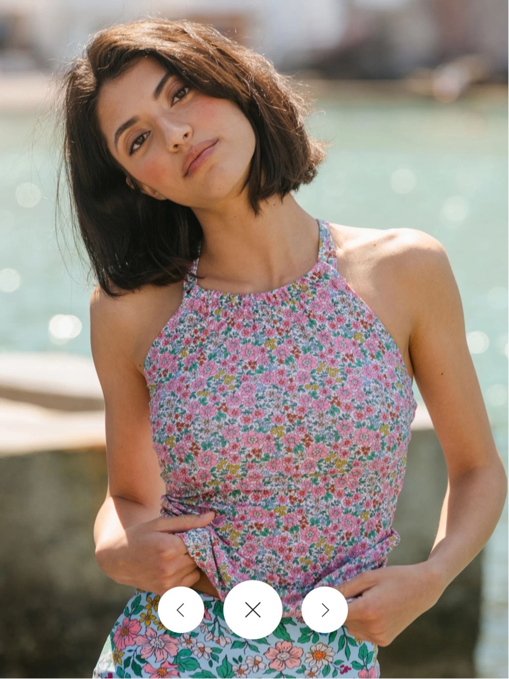 Lime Ricki Whimsy Floral Double-Cinch High-Neck Halter Tankini